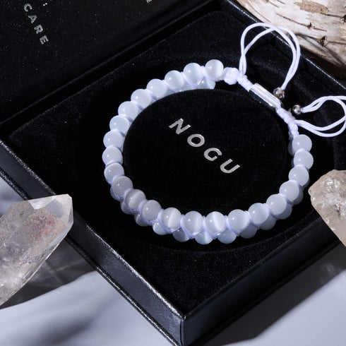 Weiß | Silber | Cheshire Glas Doppel Makramee Armband